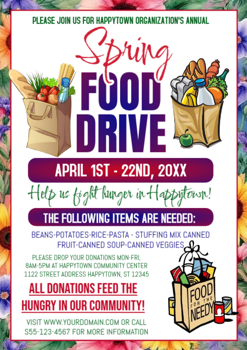 White Spring Food Drive A4 Template | PosterMyWall