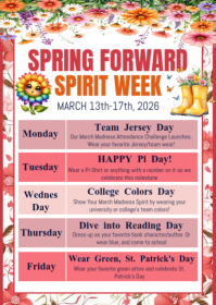 White spring forward Spirit Week Celebration A6 template