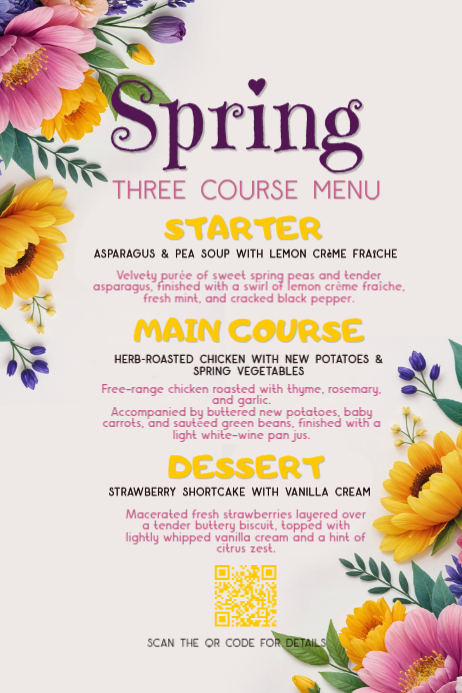 Spring Menu Png White Spring Menu Banner 4' × 6' Template | PosterMyWall