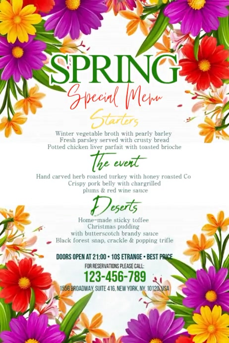 Spring Menu Signage White Spring Menu Poster Template | PosterMyWall