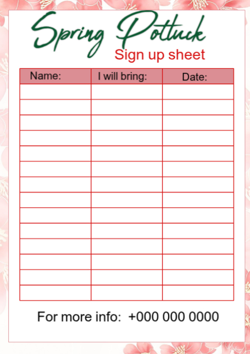 Spring Potluck Template Spring Potluck Sign-up Flyers Template | PosterMyWall