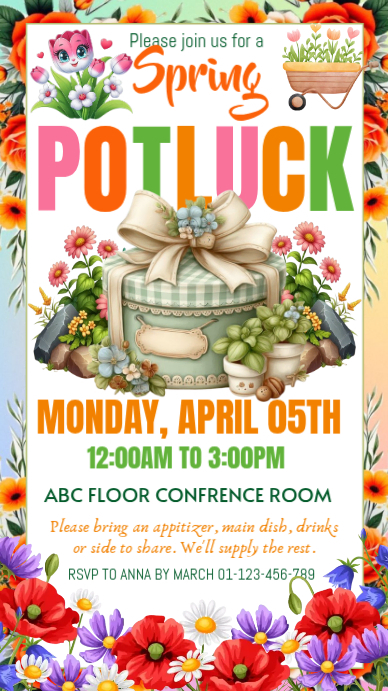 White Spring Potluck Invitation Instagram Story Template | PosterMyWall