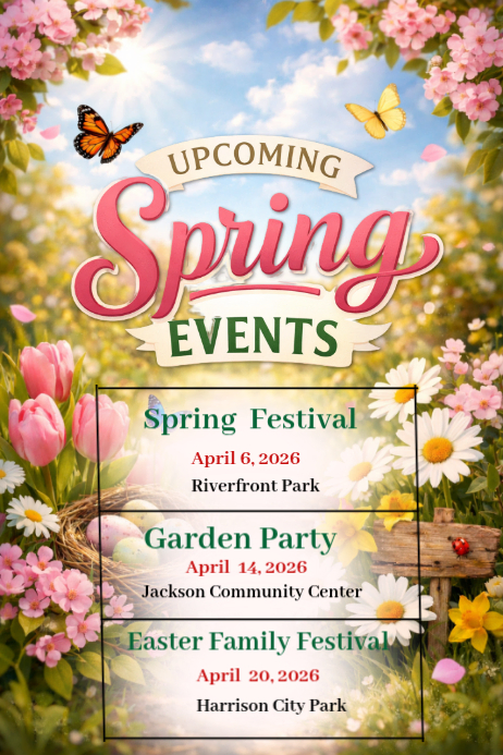 White Spring Upcoming Events Poster Template | PosterMyWall