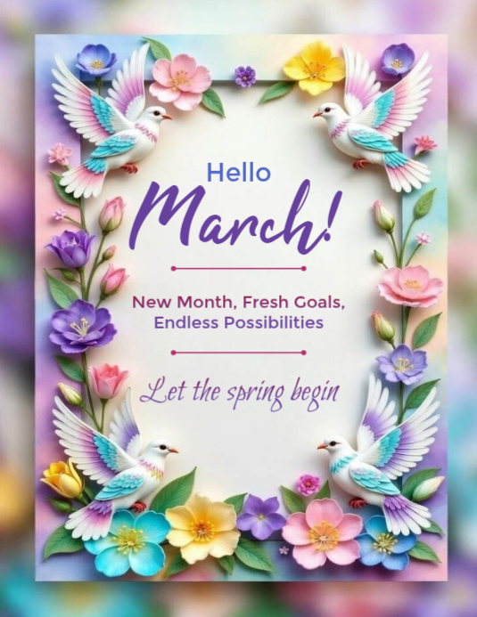 White Spring Welcome hello march Flyer Template | PosterMyWall