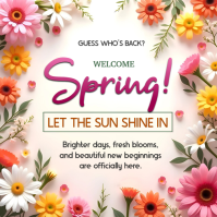 White Spring Welcome Instagram Post | Floral Spring Season Design Template