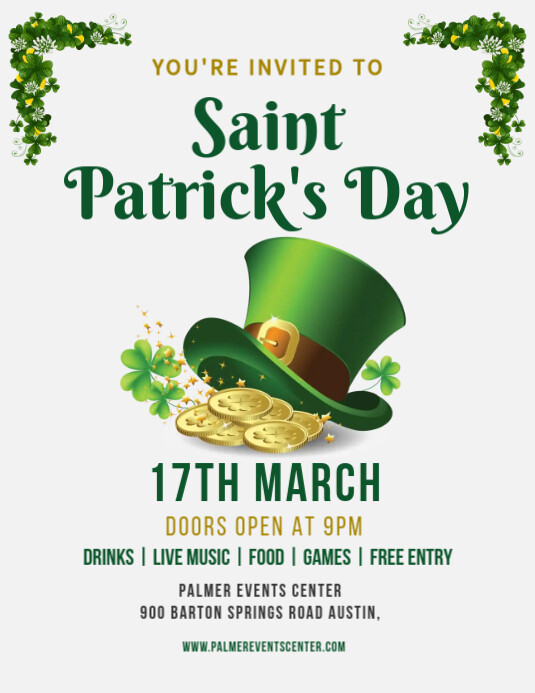 White St Patrick's Day flyer Ulotka (US Letter) template