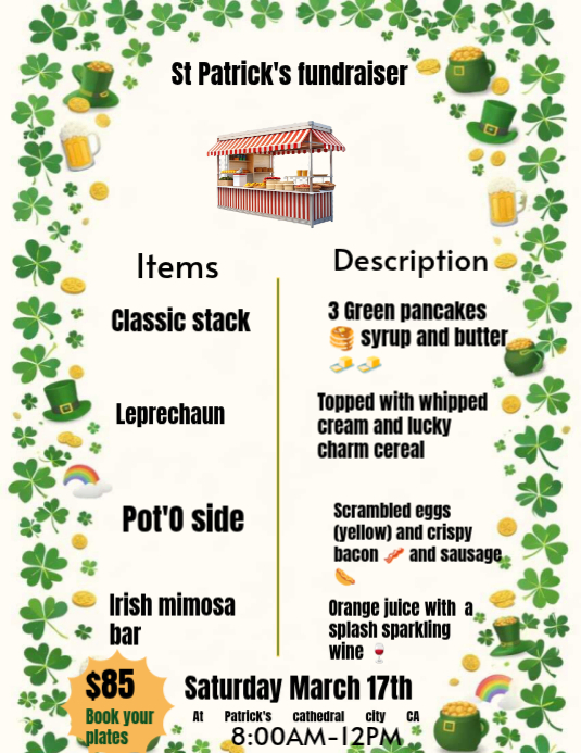 White St Patrick's Day Fundraiser Flyer (us Letter) Template | PosterMyWall