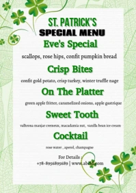 White  St Patricks Day Menu A4 template