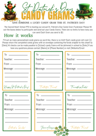 White St. Patrick's Day Candy Grams A4 template