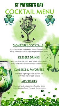 White St. Patrick's Day Cocktail Menu Instagram Story template