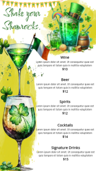 White St. Patrick's Day Drinks menu Digital Display template