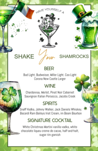 White St. Patrick's Day Drinks Menu Half Page Wide template