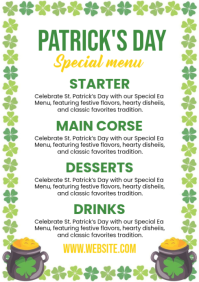 White St. Patrick's Day Menu A3 template