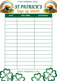 White St. Patrick's Day Sign Up Sheet A3 template