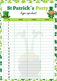 White St. Patrick's Day Sign-up Sheet A6 template
