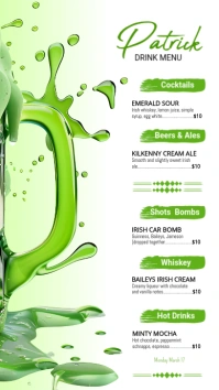 White St. Patrick's Day Menu Instagram Story template