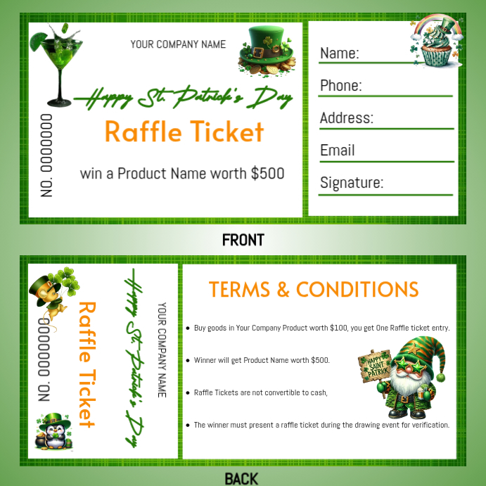 White St. Patrick's Day Raffle Ticket Instagram Post Template ...