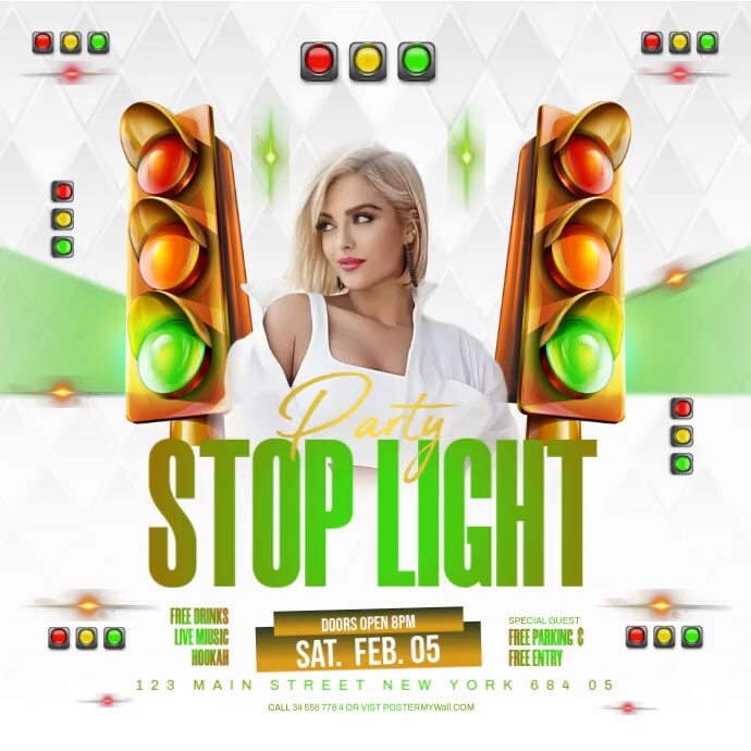 White Stop Light Party Poster Square (1:1) template