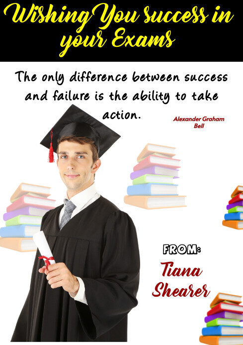 Success Card Message Examples White Success In Exams Wishes Card A4 Template | PosterMyWall