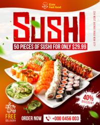 White Sushi rolls japanese food restaurant delivery offer sale facebook ads Promotion flyer template Instagram Portrait