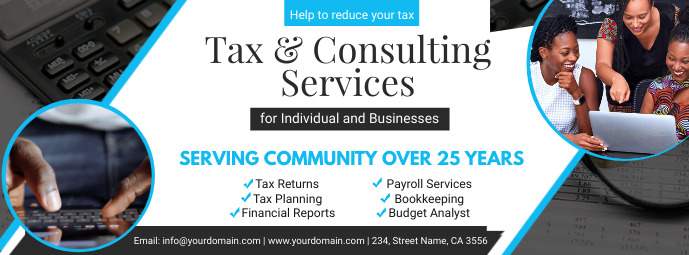White Tax Services And Preperation Banner Template Postermywall