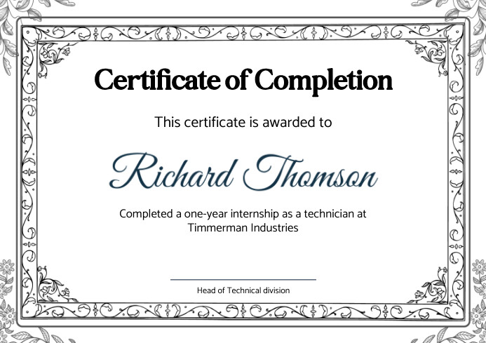White  Tech Company Internship Completion Cer A4 template
