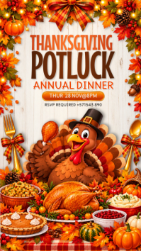 白色 Thanksgiving Potluck Dinner Invitation Instagram Story Template
