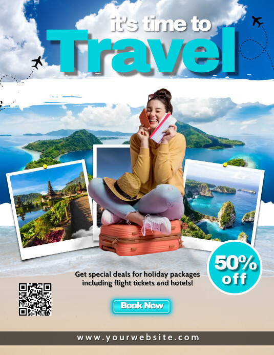 White Time To Travel Pamflet (letter As) Flyer (US Letter) template