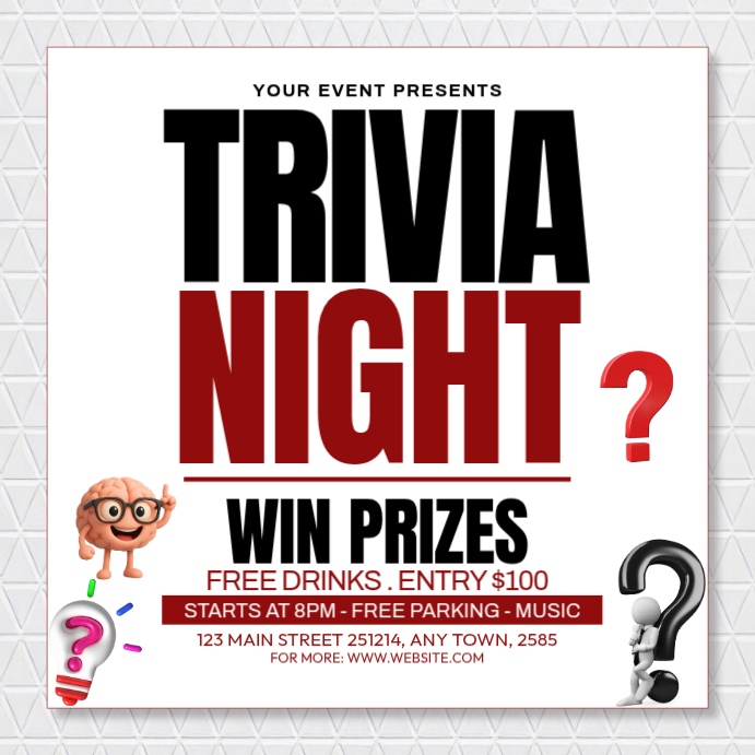 White Trivia Night Event Instagram Post Template | PosterMyWall