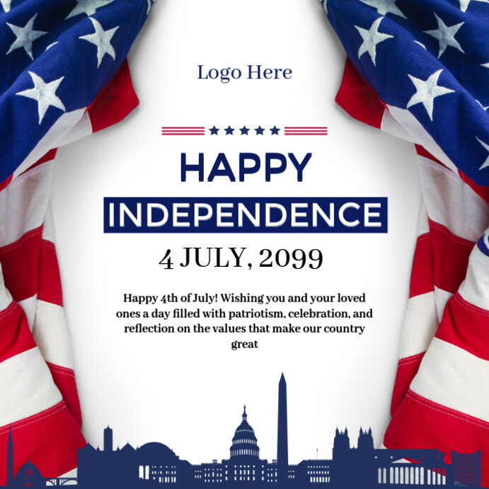 White Typographic Abstract Blue And White Modern Usa Independence Day Template Instagram Post