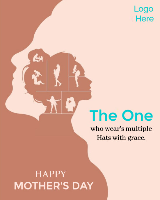 White Typographic Abstract Modern Minimalist Brown Peach Colour Happy Mother's Day Instagram Portrai template