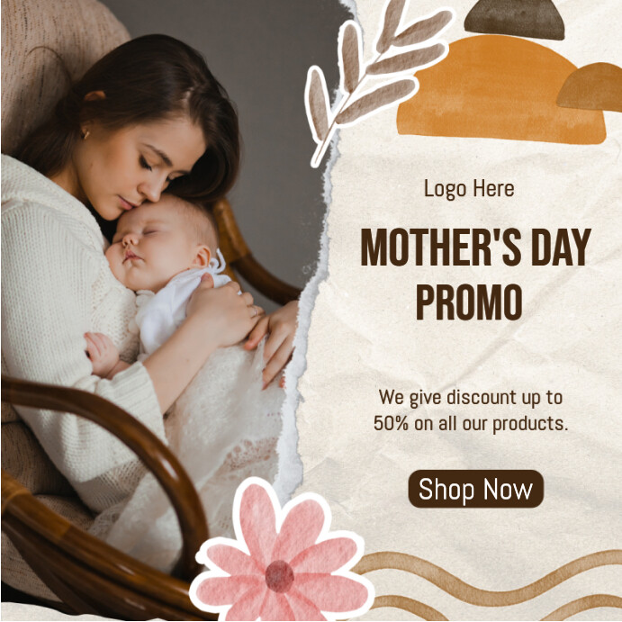 White Typographic Abstract Modern Mother's Day Special Offer Promo  Gray And Deep Brown Background I Instagram Post template