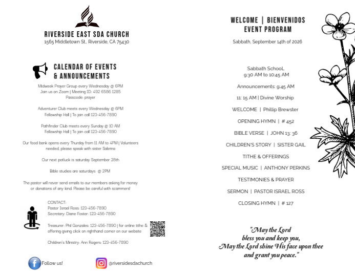 Typographic, Adventist, Church, Program, Bulletin, Editable, Iglesia, Boletinero, Worship, Cult Flyer (US Letter) template