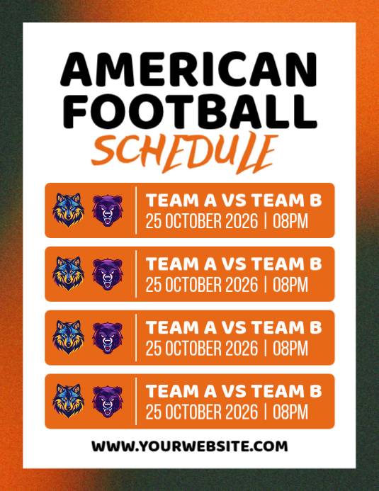 White Typographic American Football Schedule Flyer Template | PosterMyWall