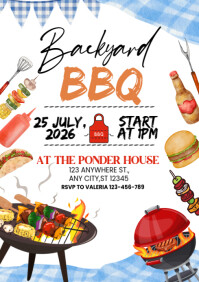 White Typographic Backyard Bbq Party A4 template