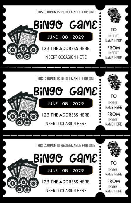 White Typographic Bingo Game Coupon Tabloid Template | PosterMyWall