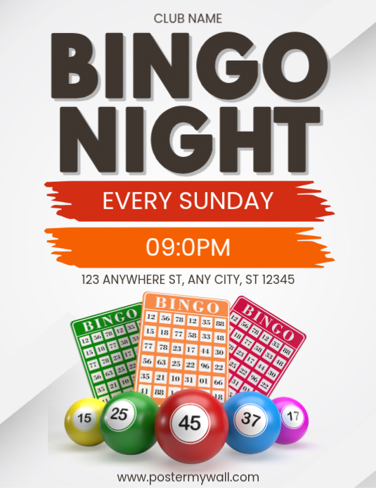 White Typographic Bingo Night Flyer Template | PosterMyWall