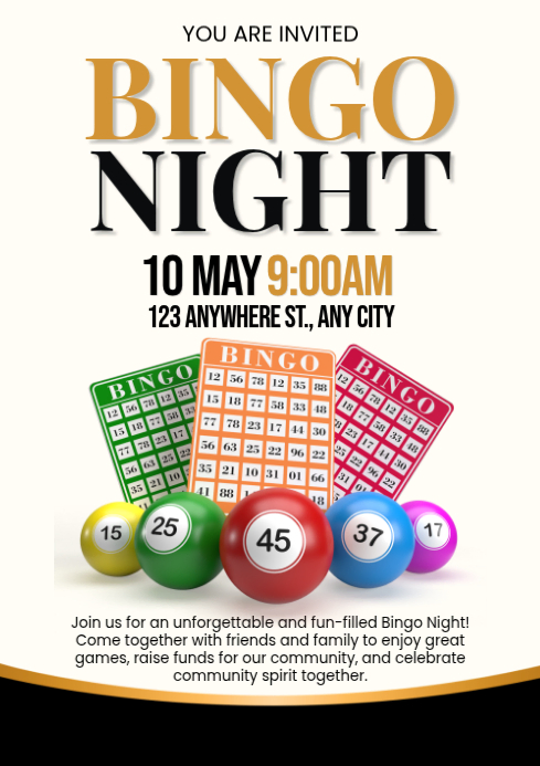 White Typographic Bingo Night Fundraiser A4 Template | PosterMyWall