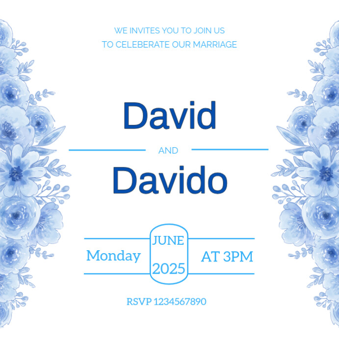 White Typographic Blue And White Background Wedding Invitation Instagram Post template