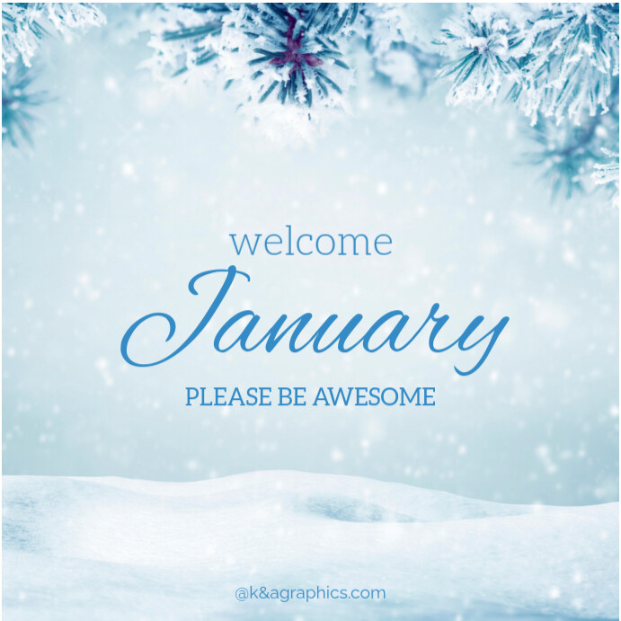 January Blue Design White Typographic Blue Modern Welcome January Instagram Post Template ...