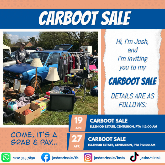 White Typographic Carboot Sale  Instagram Post template