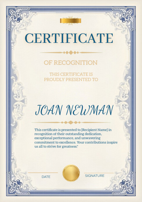 White Typographic Certificate Of Recognition  A4 template