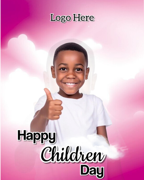 White Typographic Children's Day With Illustrative Kid Smiling Light Violet And White Colour Backgro Instagram Portrait template