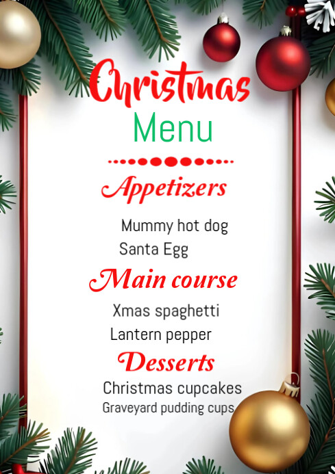 White Typographic Christmas Menu Design  A4 template