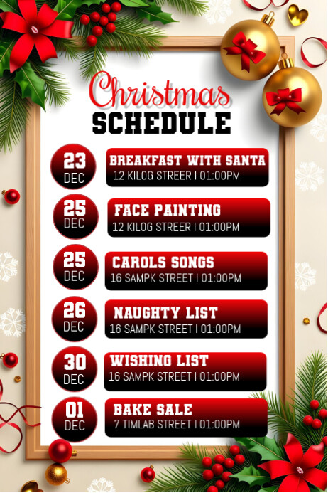 Christmas Rota Sign White Typographic Christmas Schedule Poster Template | PosterMyWall