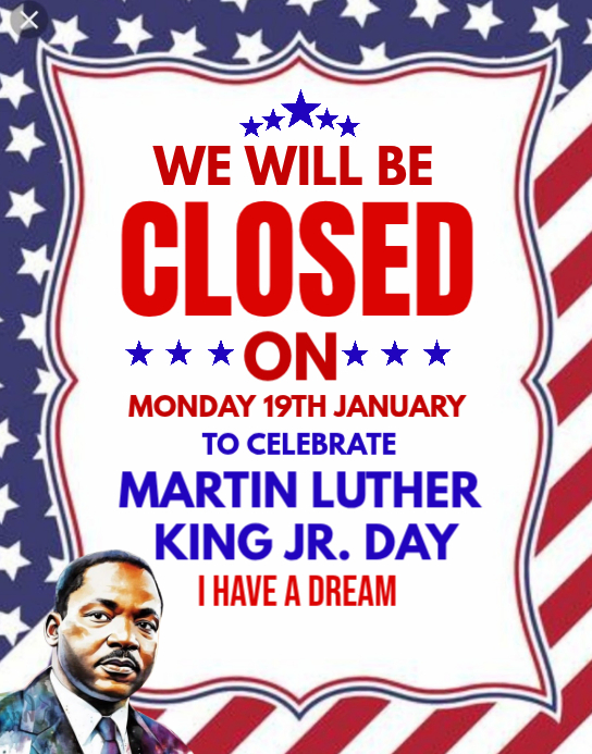 White Typographic Closed For Martin Luther King Day Poster/wallboard ...