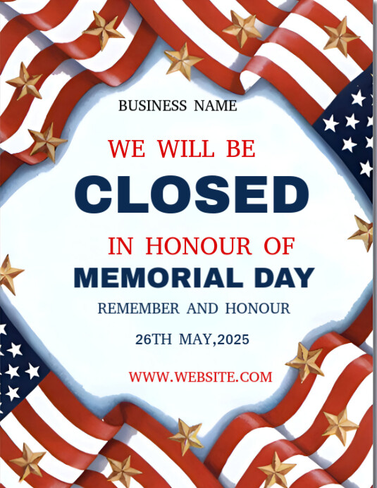 White Typographic Closed For Memorial Day Design Flyer (us Letter ...