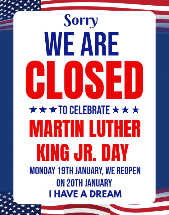 Plantilla de White Typographic Closed For Mlk Day Poster/wallboard ...