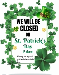White Typographic Closed On St Patrick's Day  Poster/wallboard โปสเตอร์/กระดานบนผนัง template