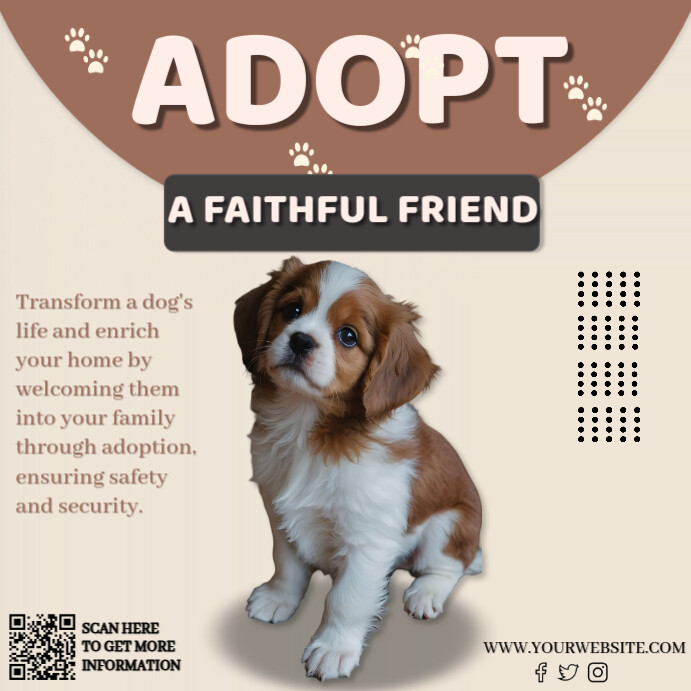 White Typographic Cute Dog Adoption,pet Adoption Flyer  Square (1:1) template